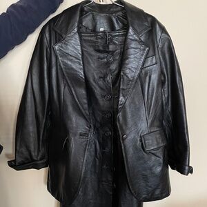 Vakko Sport Black Leather Jacket with Midi / Maxi Leather Buttoned Skirt